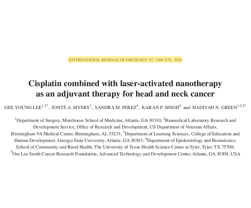 International Journal Of Oncology: Laser‐activated nanotherapy for head and neck cancer